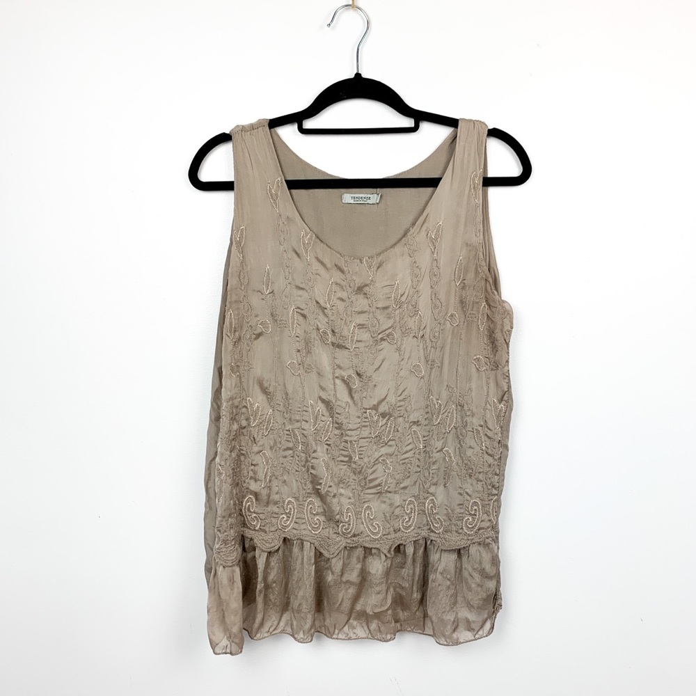 Embroidered Silk Tank Top size large